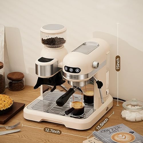 Neretva 20 Bar Espresso Coffee Machine with Grinder Steam Wand for